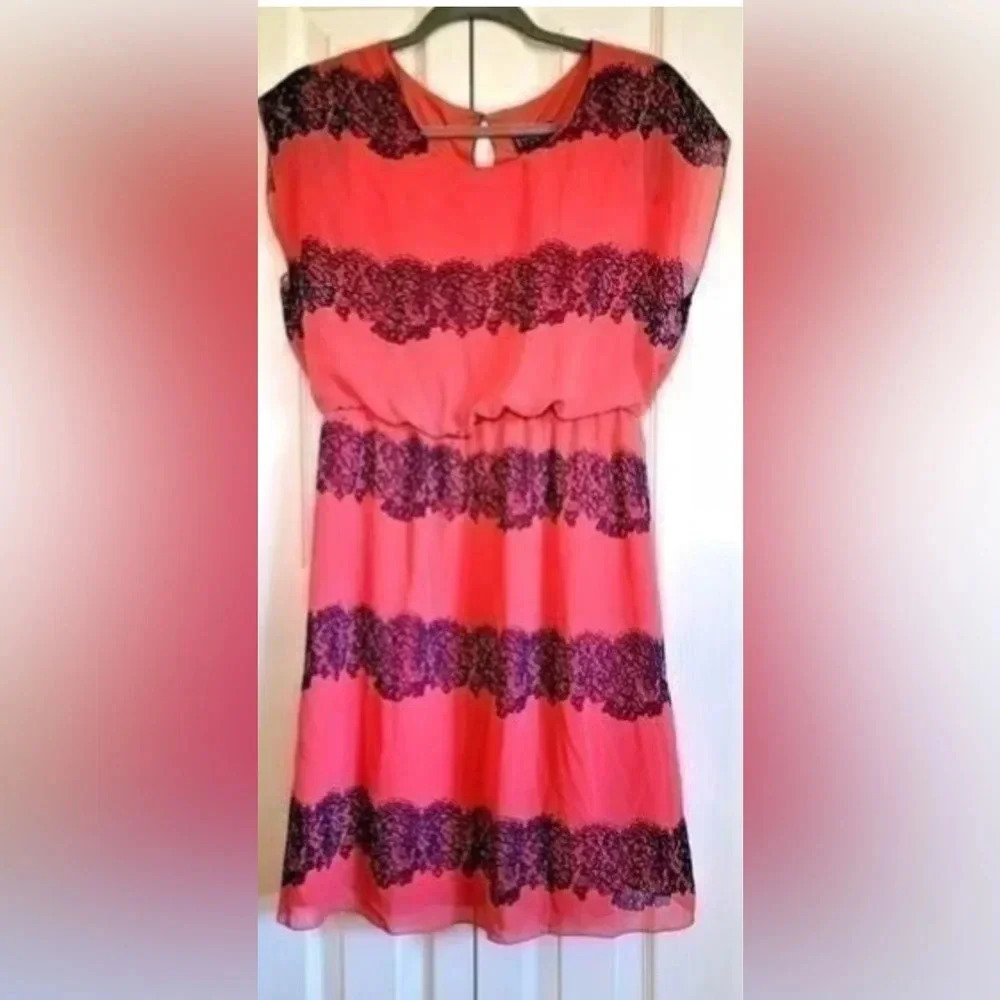 Enfocus Studio 10 Women's Dress Fit Flare Peach Lace Design Scoop Neck Size 10
